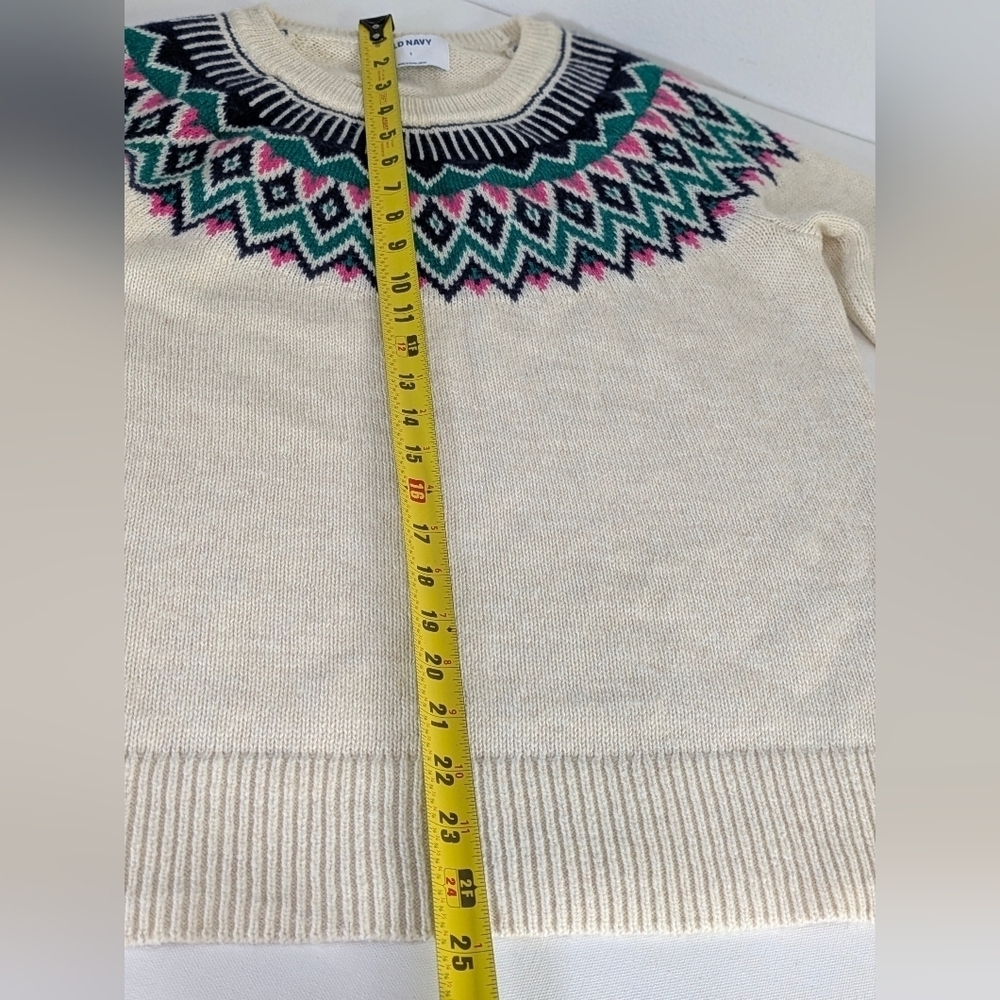Old Navy NEW Women eggshell-white black pink green Cotton Peacock Sweater Size S - Picture 8 of 9